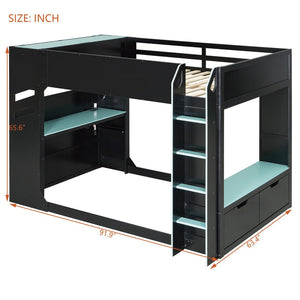 English Elm Full Size Loft Bed with Rgb Lighting Desk Drawers Hanging Rod Teen Bedroom Blue LT000288AAC-1
