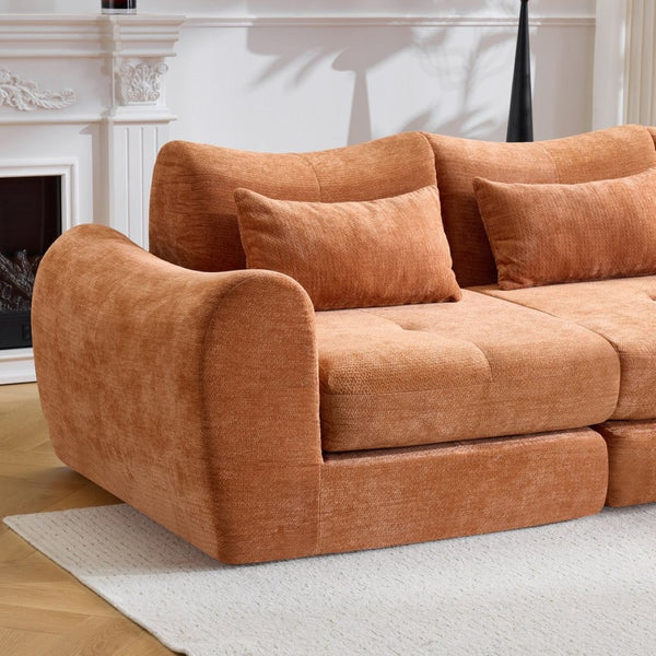 English Elm Modular Cloud Sectional Sofa Bed with Flannelette Upholstery for Flexible Living Orange W1829S00078