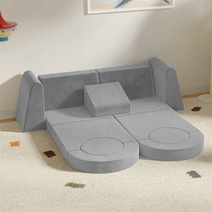 English Elm 13 Piece Modular Foam Play Couch Velvet Sectional for Creative Kids Playroom Light Gray T5880P493408