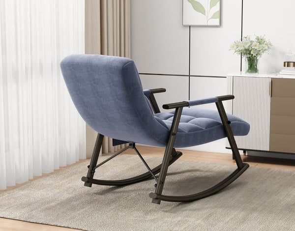 English Elm 42"l Folding Rocking Chair Iron Frame Cushioned High Back Adjustable Footrest Lounge W1669P163322