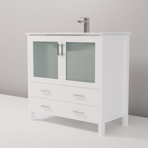 English Elm White 36 in. Bath Vanity with White Ceramic Top, Soft-Close Drawers, Cabinet Storage & Chrome Faucet B2731P260515