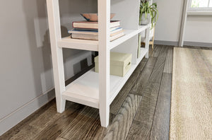 English Elm Wood Open Shelf Bookcase Walnut Finish Mid Century Modern Low Profile Living Room White B2751P436405