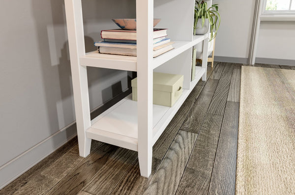 English Elm Wood Open Shelf Bookcase Walnut Finish Mid Century Modern Low Profile Living Room White B2751P436405