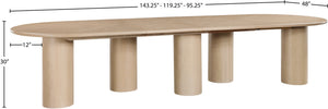 Meridian Furniture Dolan Art Deco Dining Table with Five Pedestal Base for Formal Large Gathering Spaces Oak 773Oak-T