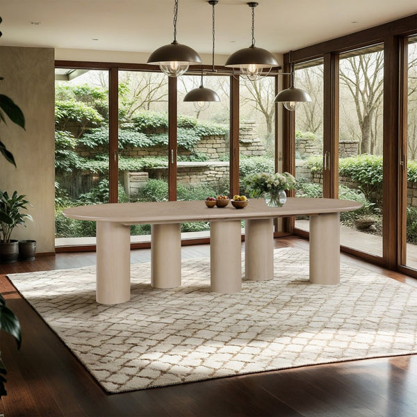 Meridian Furniture Dolan Art Deco Dining Table with Five Pedestal Base for Formal Large Gathering Spaces Oak 773Oak-T