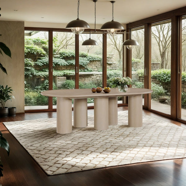Meridian Furniture Dolan Art Deco Dining Table with Five Pedestal Base for Formal Large Gathering Spaces Oak 773Oak-T