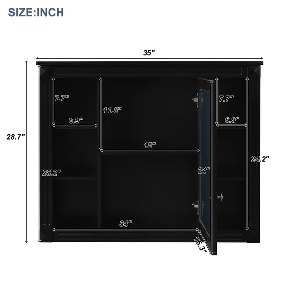 English Elm 36'' Bathroom Vanity with Sink and Mirror Cabinet, Modern MDF & Solid Wood Design, Ceramic Top, Soft-Close Doors Black SW000115AAB-1