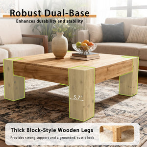 English Elm Coffee Table Solid Wood Square Low Profile Wabi-sabi Living Room Natural Grain W3306P404635