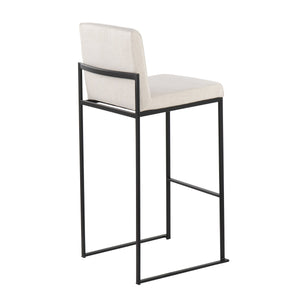 English Elm Fuji 30" High Back Barstool Set Of 3 - Stylish Black Steel Frame & Plush Beige Fabric For Comfort B202P222197