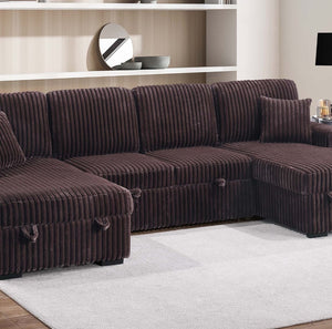 English Elm 3pc Corduroy Sectional Sleeper Sofa with Dual Storage Chaise Modular Living Room Set B011S02157