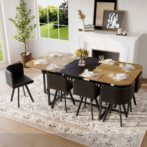 English Elm 9-piece Industrial Modern Dining Set Two-tone Wood Oval Table with Faux Leather Chairs W3875S00136