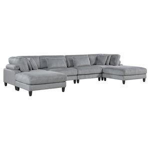 English Elm 6Pc Modular Sectional Set In Gray Corduroy - Versatile Living Room Furniture With Armless Chairs & Ottomans B011S01562