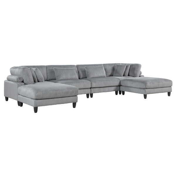 English Elm 6Pc Modular Sectional Set In Gray Corduroy - Versatile Living Room Furniture With Armless Chairs & Ottomans B011S01562