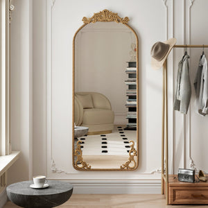 English Elm 58"X24" Arched Full Body Mirror - Vintage Ornate Design, Wall-Mounted, Durable Shatter-Resistant Glass W757P286271