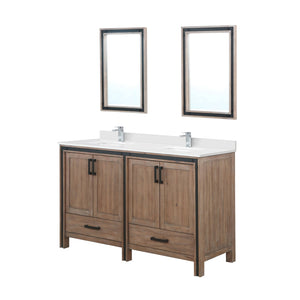 English Elm Rustic Barnwood Double Bath Vanity 60" W with White Quartz Top, Soft-Close Storage & 22" Mirrors B2731S00912