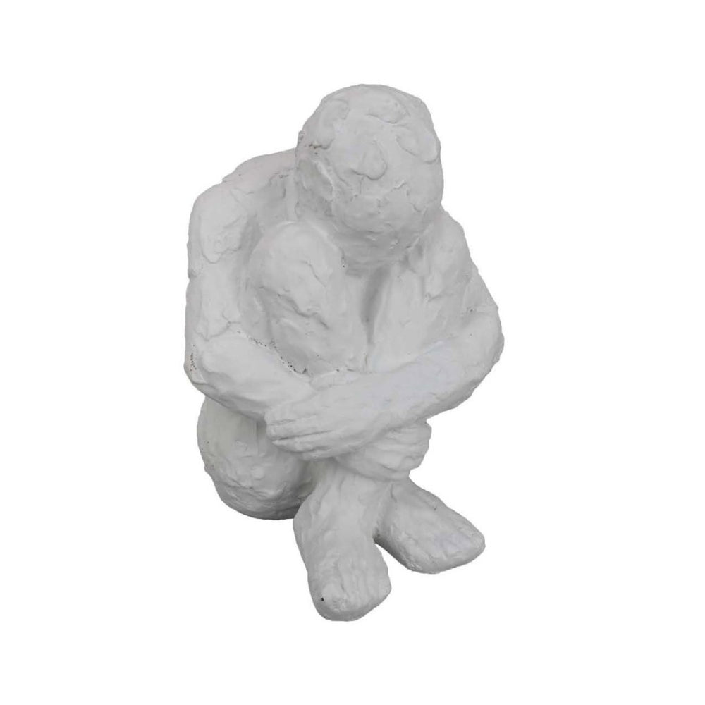 English Elm Roy Seated Figure White Resin Sculpture Contemplative Abstract Art for Modern Interiors B056P417004