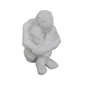 English Elm Roy Seated Figure White Resin Sculpture Contemplative Abstract Art for Modern Interiors B056P417004