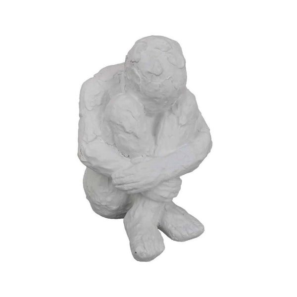 English Elm Roy Seated Figure White Resin Sculpture Contemplative Abstract Art for Modern Interiors B056P417004