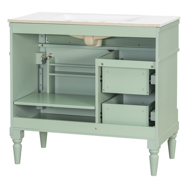 English Elm 36" Freestanding Bathroom Vanity With Stylish Ceramic Basin, Smart Storage & Elegant Green Finish N725P356064F