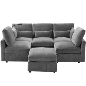 English Elm Modern Modular Sectional Sofa With Usb Ports & Movable Ottoman - L-Shaped, U-Shaped, Sofa Bed Comfort N719S002050E