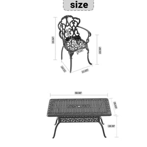 English Elm 5-piece Cast Aluminum Outdoor Dining Set Old World Ornate Patio Furniture Brown Cushions W1710S00581