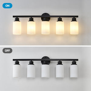 English Elm 5-light Matte Black Linear Wall Sconce with Globe Glass Shades for Modern Interiors W5008P389772