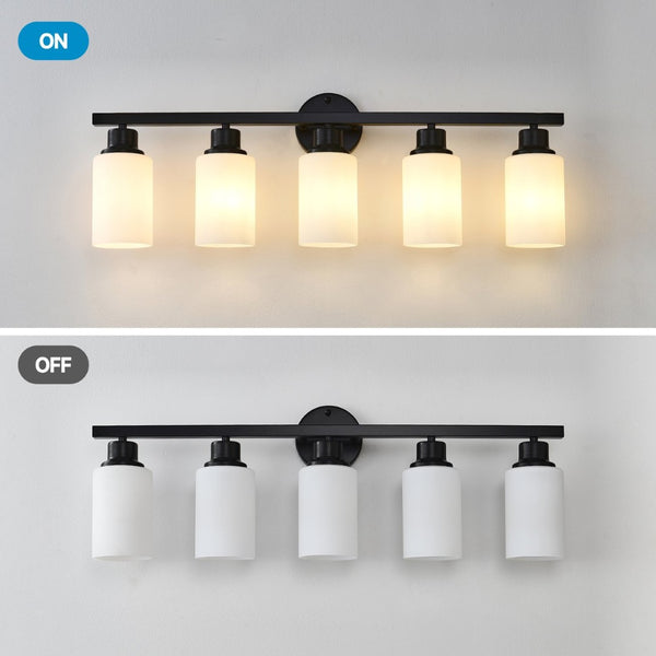 English Elm 5-light Matte Black Linear Wall Sconce with Globe Glass Shades for Modern Interiors W5008P389772