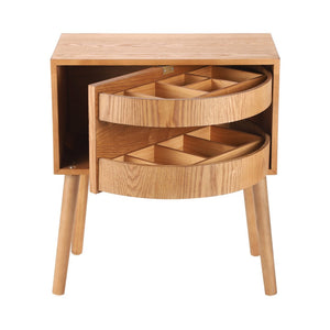 English Elm Rotating Rattan Nightstand Push Open Hidden Storage Mid Century Wood Leg Bedside Natural N761P288451M