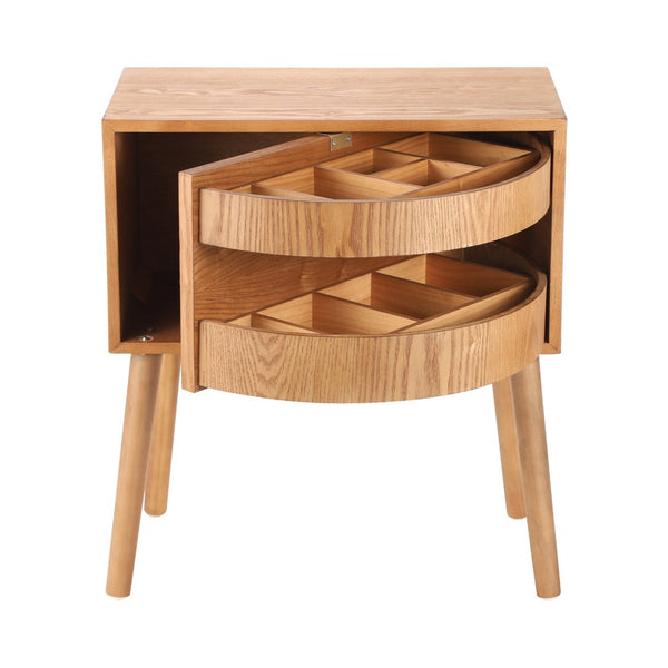 English Elm Rotating Rattan Nightstand Push Open Hidden Storage Mid Century Wood Leg Bedside Natural N761P288451M