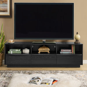 English Elm 63" Mid-Century Modern TV Stand for TVs up to 75" — Solid Wood Drawer Media Console, Louvered Farmhouse Design, Outlet Holes, Durable MDF Finish W1801P291993