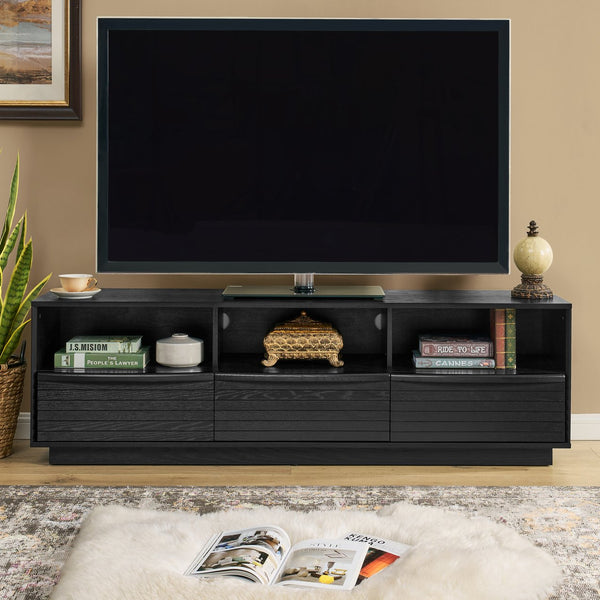 English Elm 63" Mid-Century Modern TV Stand for TVs up to 75" — Solid Wood Drawer Media Console, Louvered Farmhouse Design, Outlet Holes, Durable MDF Finish W1801P291993