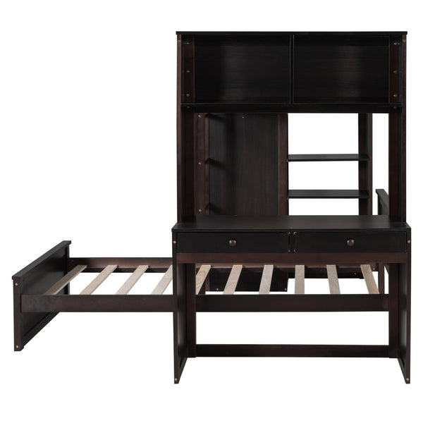 English Elm Twin Loft Bed System with Wardrobe Desk and Shelving for Kids Shared Bedroom Espresso LT000820AAP-1