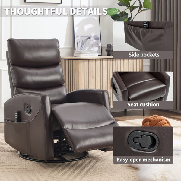 English Elm Heat Massage Rocker Swivel Recliner with 8-node Vibration and Lumbar Relief W3224P321865