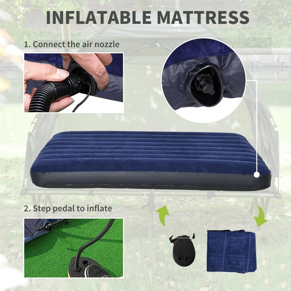 English Elm Outsunny 4-in-1 Elevated Two Person Camping Cot Tent with Air Mattress Outdoor W2225P217035