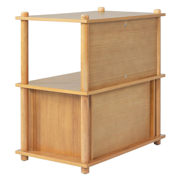 English Elm Wood Grain Nightstand with Open Shelves and Cabinet for Modern Bedroom Storage N758P404669N