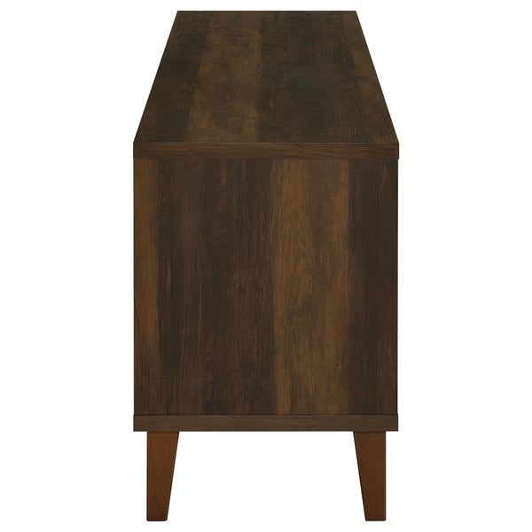 English Elm Jenine Dark Pine 60" TV Stand with Slatted 2-Door Storage, Rustic Melamine Finish, Durable MDF Design B062P299830