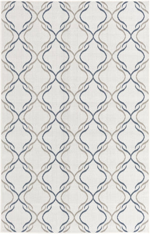 Unique Loom Outdoor Trellis Parmaklik Machine Made Lattice Rug Ivory, Navy Blue/Gray 5' 3" x 8' 0"
