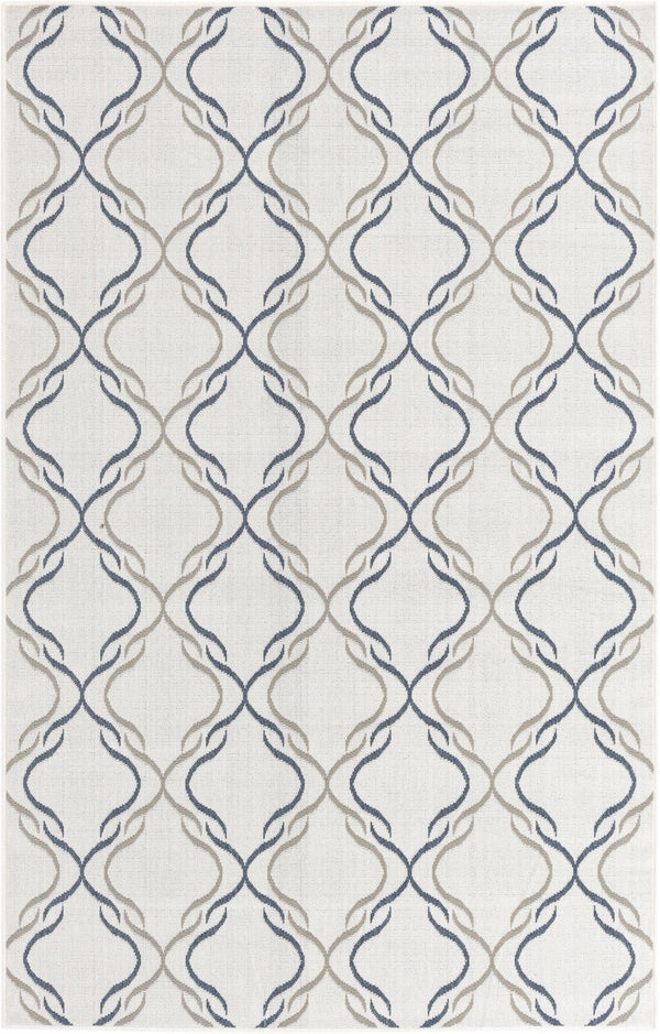 Unique Loom Outdoor Trellis Parmaklik Machine Made Lattice Rug Ivory, Navy Blue/Gray 5' 3" x 8' 0"