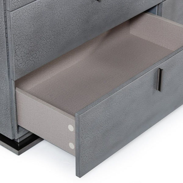 VIG Furniture Buckley Grey Crackle Dresser With Gunmetal Base, Soft-Closing Drawers & Long Metal Handles, 59"W VGVCJ2003-DRS