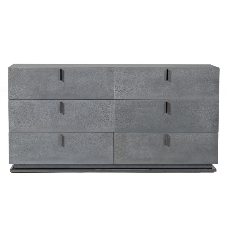 VIG Furniture Buckley Grey Crackle Dresser With Gunmetal Base, Soft-Closing Drawers & Long Metal Handles, 59"W VGVCJ2003-DRS