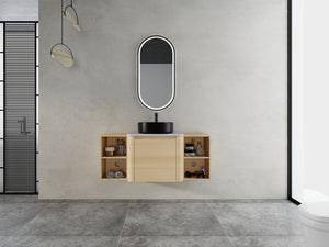 English Elm 48'' Wall-Mounted Bathroom Vanity With Elegant Ceramic Sink, Soft-Close Door & Ample Storage Shelves W999S00470