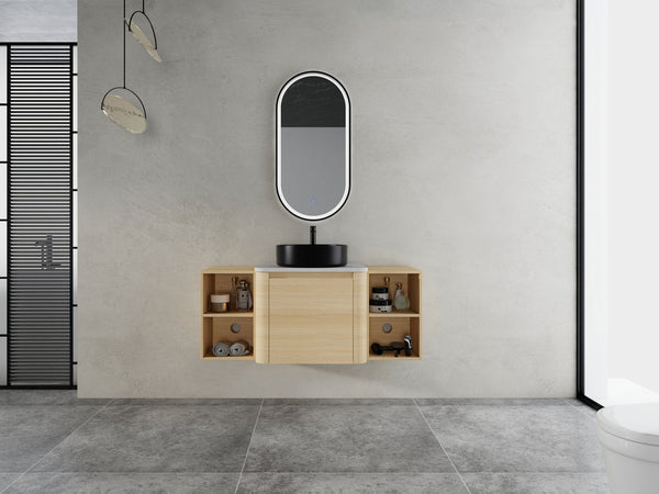 English Elm 48'' Wall-Mounted Bathroom Vanity With Elegant Ceramic Sink, Soft-Close Door & Ample Storage Shelves W999S00470
