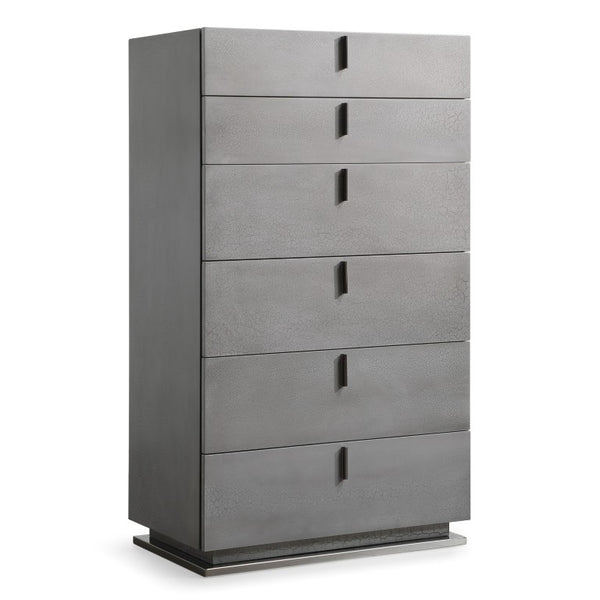 VIG Furniture Buckley Contemporary Grey Crackle Chest With Gunmetal Base, Soft-Close Drawers & Sleek Metal Handles VGVCJ2003-CHEST