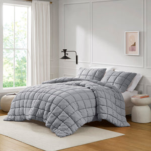 JLA Home Intelligent Design - Down Overfilled Alternative Comforter Set with 3D Puff Stitching, Crinkled Quilt & OEKO‑TEX Safety Grey ID10-2313
