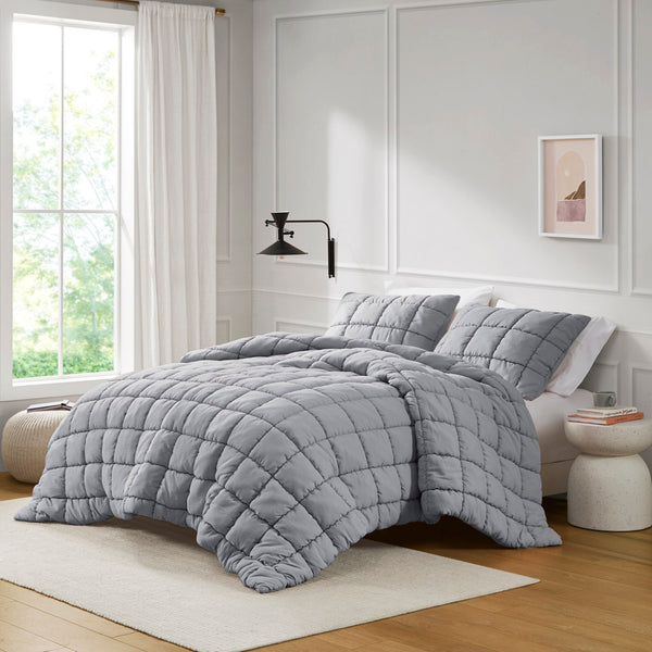 JLA Home Intelligent Design - Down Overfilled Alternative Comforter Set with 3D Puff Stitching, Crinkled Quilt & OEKO‑TEX Safety Grey ID10-2313