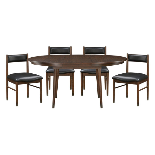 English Elm 5pc Cherry Maple Veneer Dining Set Butterfly Leaf Table Four Leather Side Chairs B011S01194