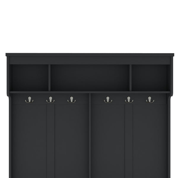 English Elm Modern Entryway Hall Tree with Six Hooks Bench Seat and Open Shoe Cubbies Black W1580S00618