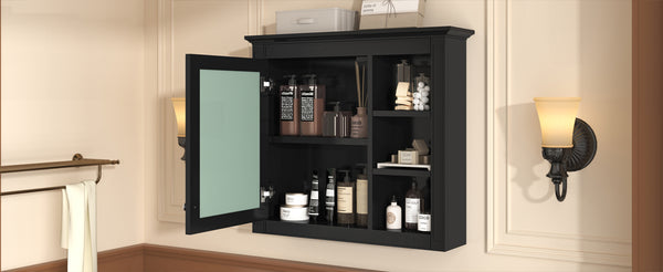 English Elm 30'' Modern Medicine Cabinet with Mirror and Adjustable Shelves, MDF Wall-Mounted Bathroom Storage Solution Black N710P192495B