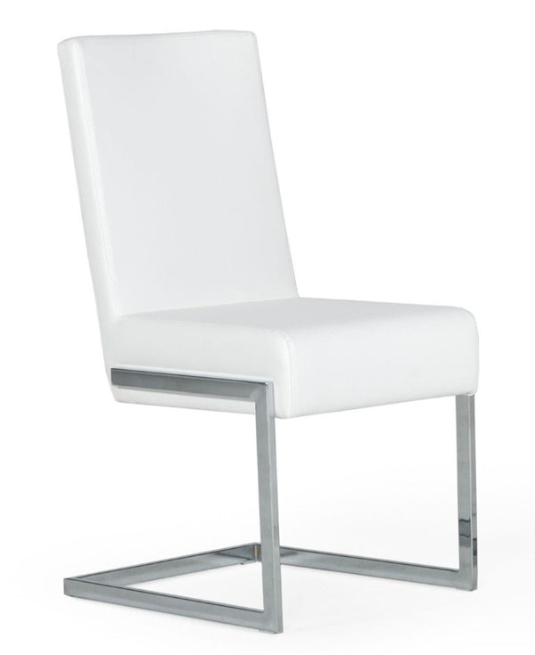 VIG Furniture Batavia Sleek Modern Leatherette Side Seating With C-Shaped Stainless Steel Frame, Sturdy Comfort White Dining Chair VGEWF3131BK-WHT
