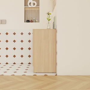English Elm 12" Wall-mounted Oak Plywood Bathroom Linen Cabinet Slim Floating Single Door Storage W3450P440611